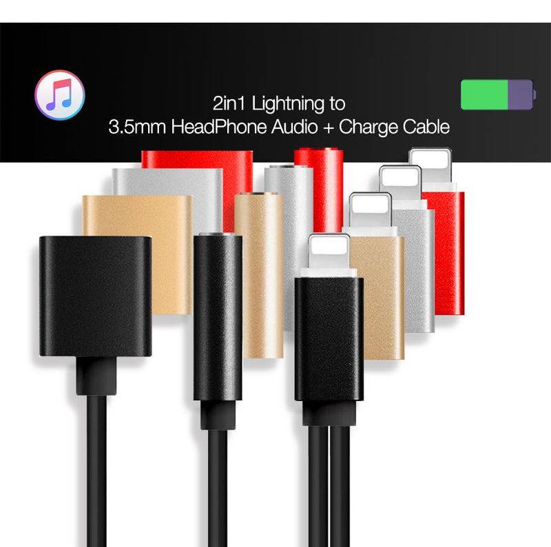 TEGAL - Lightning to 3.5mm AUX Audio and Charge Jack Splitter - Black