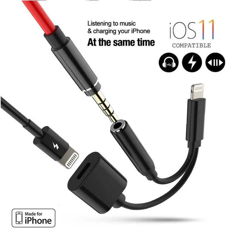 TEGAL - Lightning to 3.5mm AUX Audio and Charge Jack Splitter - Black