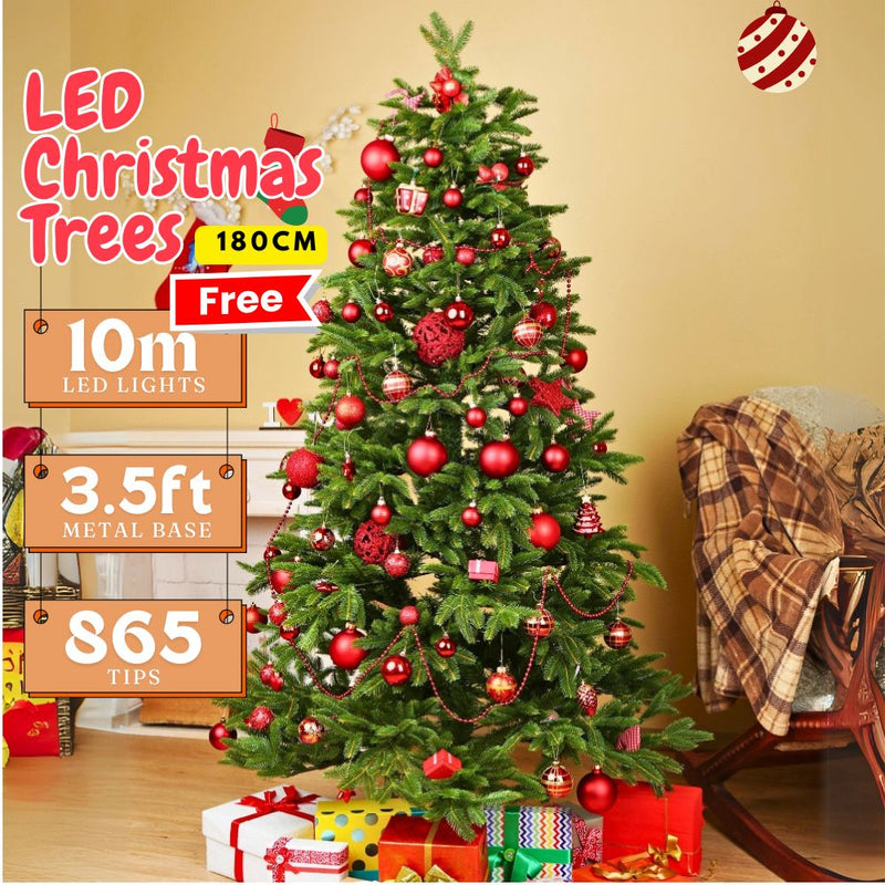 Deluxe Green Pine Christmas Tree Pre Lit 180cm 865 Tips