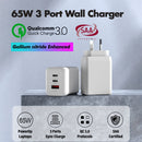 65W GaN Type-C 3-Port PD Fast Charger Power Adapter