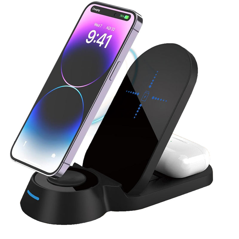 TEGAL Magnetic Wireless Charger Stand, 3 in 1 Foldable Wireless Charging Station, Travel Charger for Multiple Devices for iPhone 15 14 13 12 Series, Apple Watch Ultra/SE/9/8/7/6/5/4/3/2, AirPods