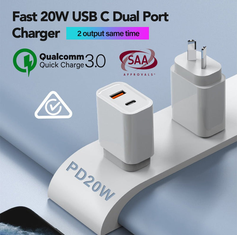 TEGAL - 20W USB Type-C Dual Port PD Fast Charger Power Adapter - PD Charger Only