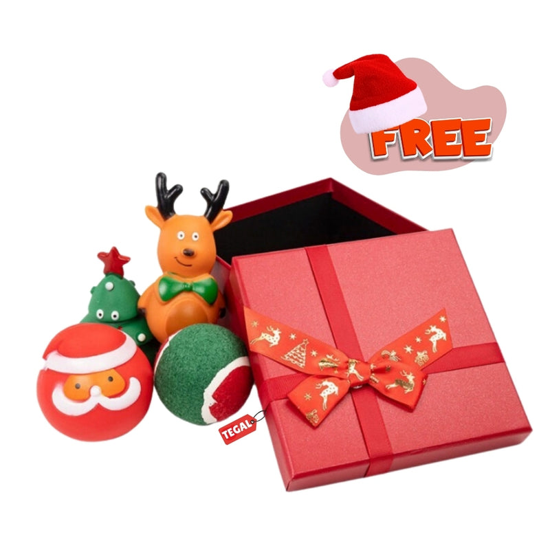 TEGAL Christmas Dog Toy Set with Free Christmas Hat