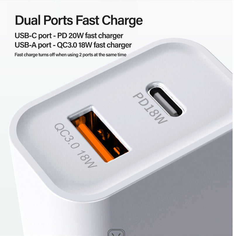 TEGAL - 20W USB Type-C Dual Port PD Fast Charger Power Adapter - PD Charger Only