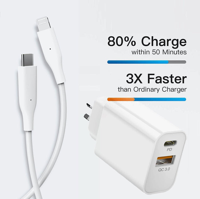 TEGAL - 20W USB Type-C Dual Port PD Fast Charger Power Adapter - PD Charger+Lightning to C PD Cable