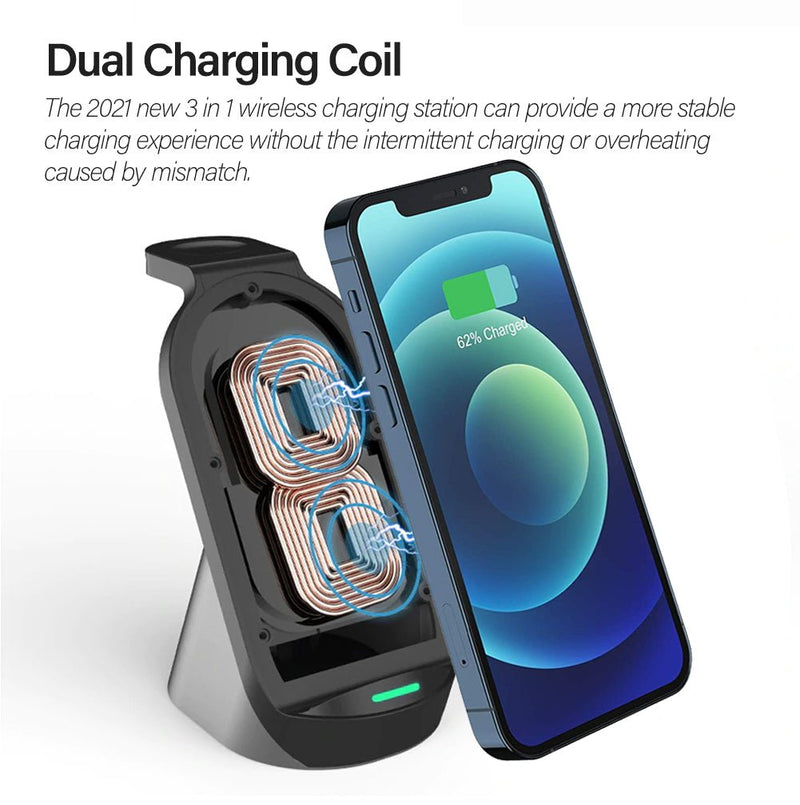 TEGAL - 3 in 1 Wireless Charger 15W Fast Charging Station -