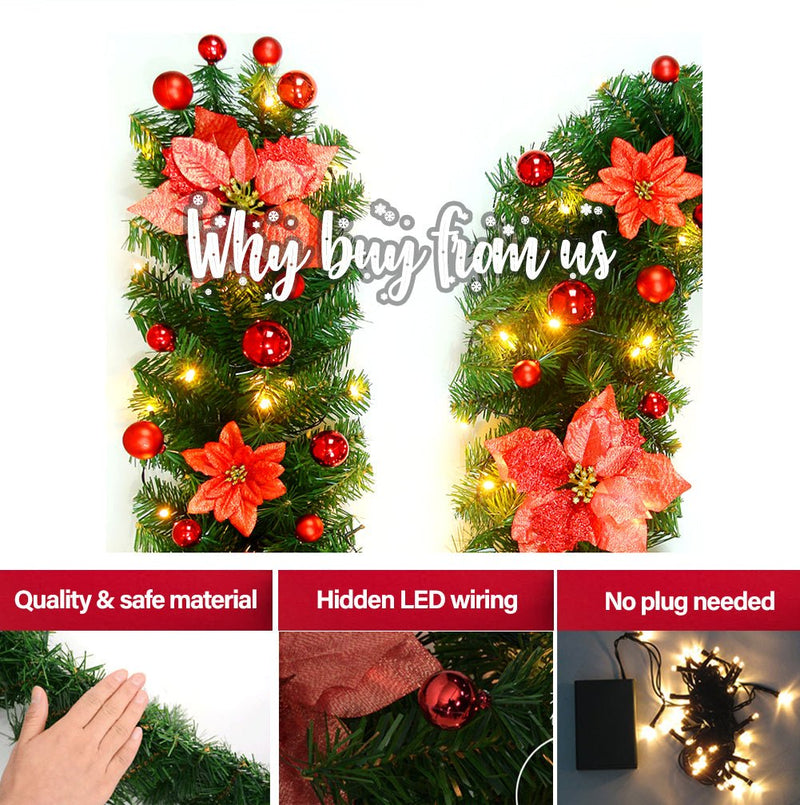 TEGAL - Christmas Garland with LED Lights 2.7M / 9FT Xmas Decorations - Gold -