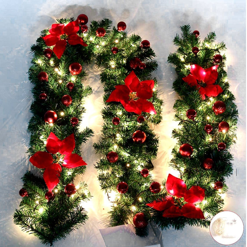 TEGAL - Christmas Garland with LED Lights 2.7M / 9FT Xmas Decorations - Red -