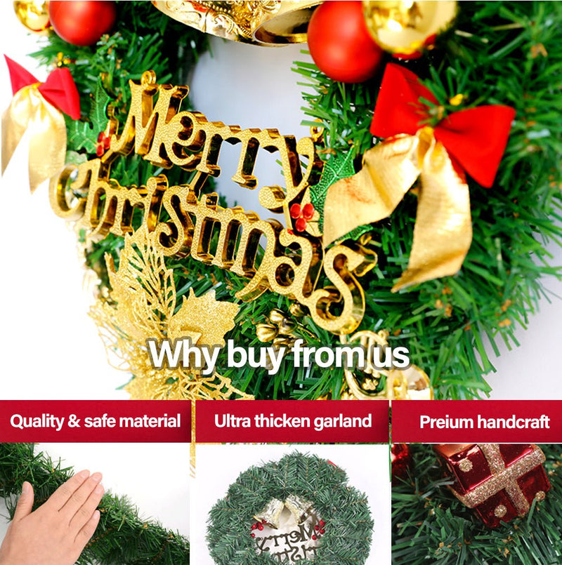 TEGAL - Christmas Wreath 40cm Width Xmas Door Decorations - 4 Flowers -