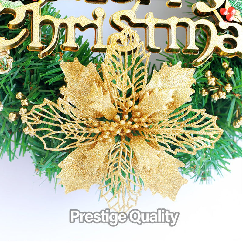 TEGAL - Christmas Wreath 40cm Width Xmas Door Decorations - Bell with Gold Tie -