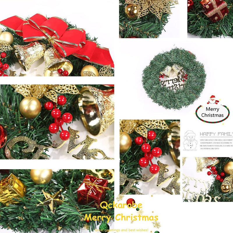 TEGAL - Christmas Wreath 40cm Width Xmas Door Decorations - Bell with Gold Tie -