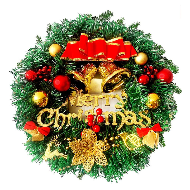 TEGAL - Christmas Wreath 40cm Width Xmas Door Decorations - Bell with Red Tie -
