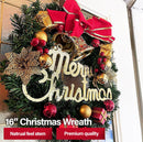 TEGAL - Christmas Wreath 40cm Width Xmas Door Decorations - Bell with Red Tie -