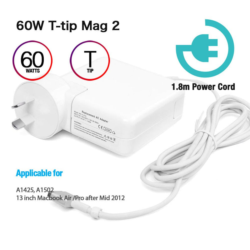 60W T-Tip Charger Replacement & 4 Plugs for MacBook Air MacBook Pro 11/13  inch