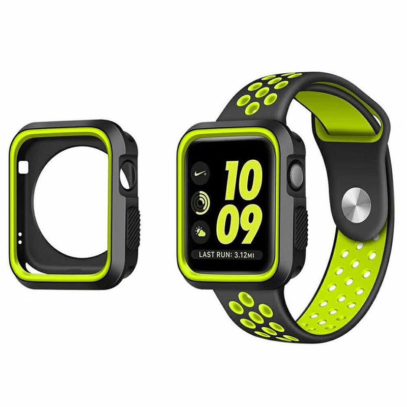 TEGAL - Nike Silicone Band Sport Loop with Bumper Apple Watch 40mm Black-Volt - 1x Bumper & Band