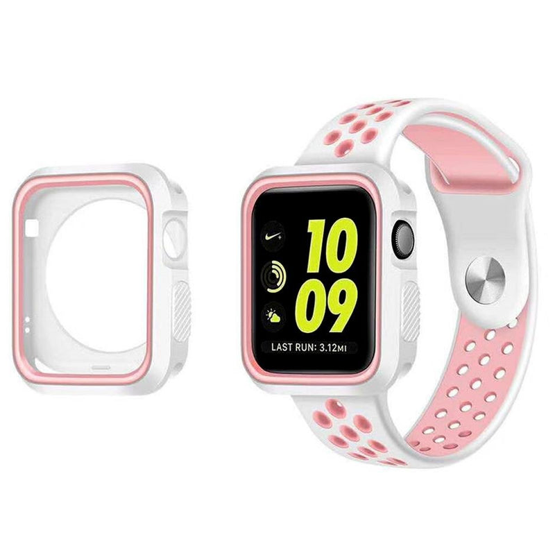 TEGAL - Nike Silicone Band Sport Loop with Bumper Apple Watch 40mm White-Pink - 1x Bumper & Band