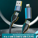 TEGAL - TEGAL 4 in 1 USB/USB C to Lightning/USB C Cable - 1m