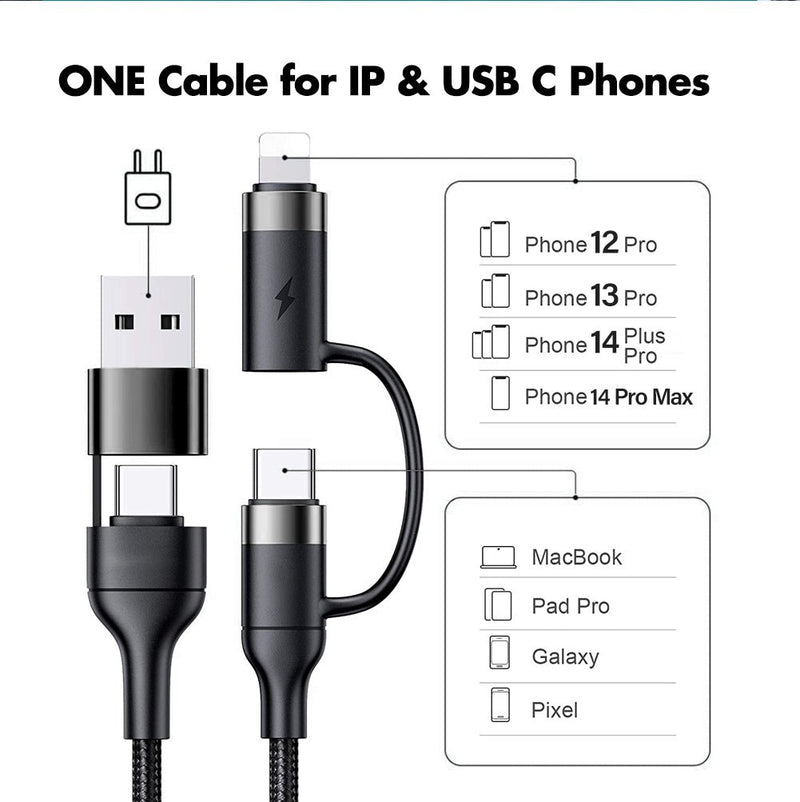 TEGAL - TEGAL 4 in 1 USB/USB C to Lightning/USB C Cable - 1m