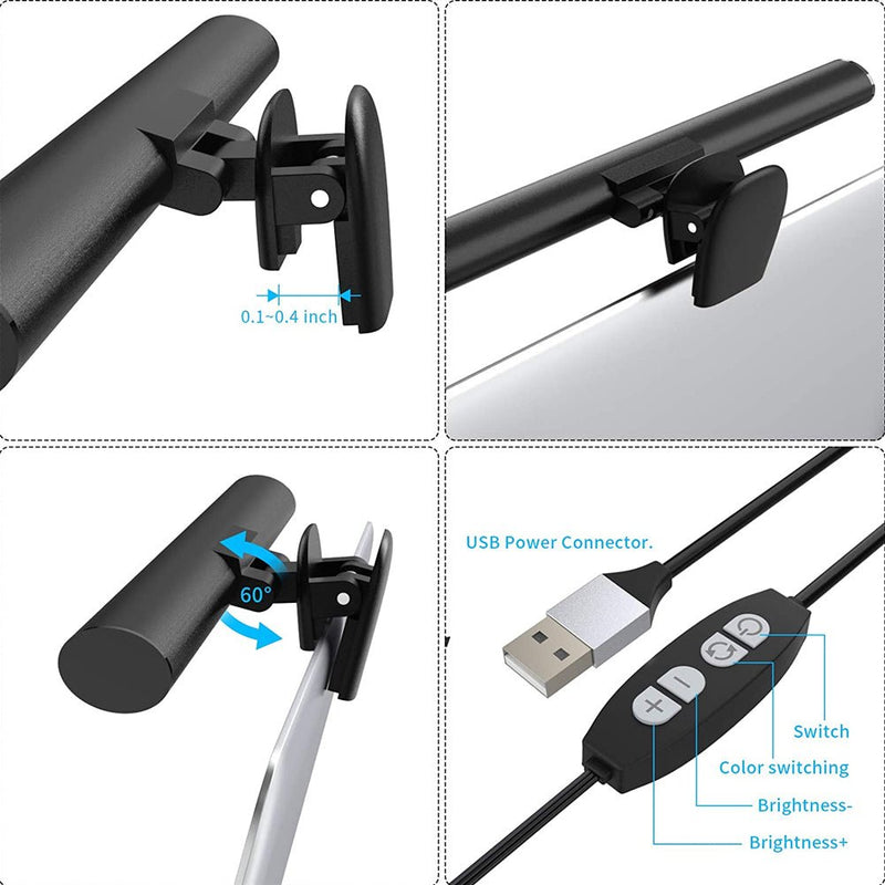 TEGAL - TEGAL Clip On USB Dimmable Reading Light Laptop Screen Bar -